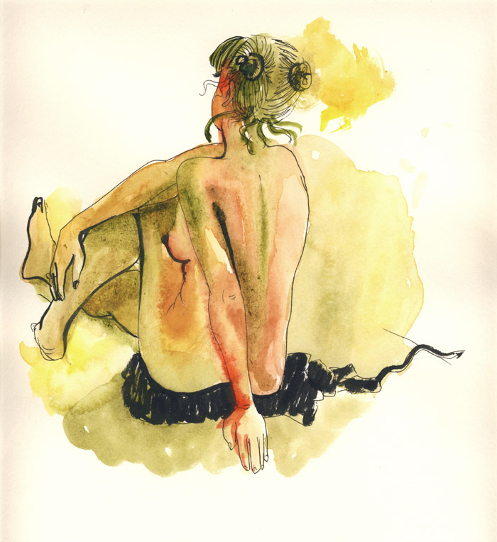 femme nue de dos, aquarelle, dessin de nu à tolbiac