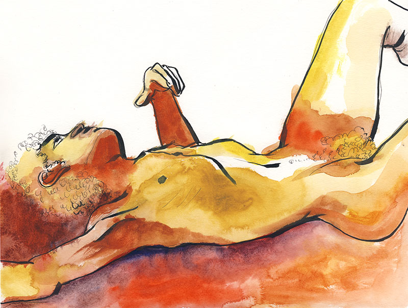 pose allongée, 20 minutes, aquarelle masculin