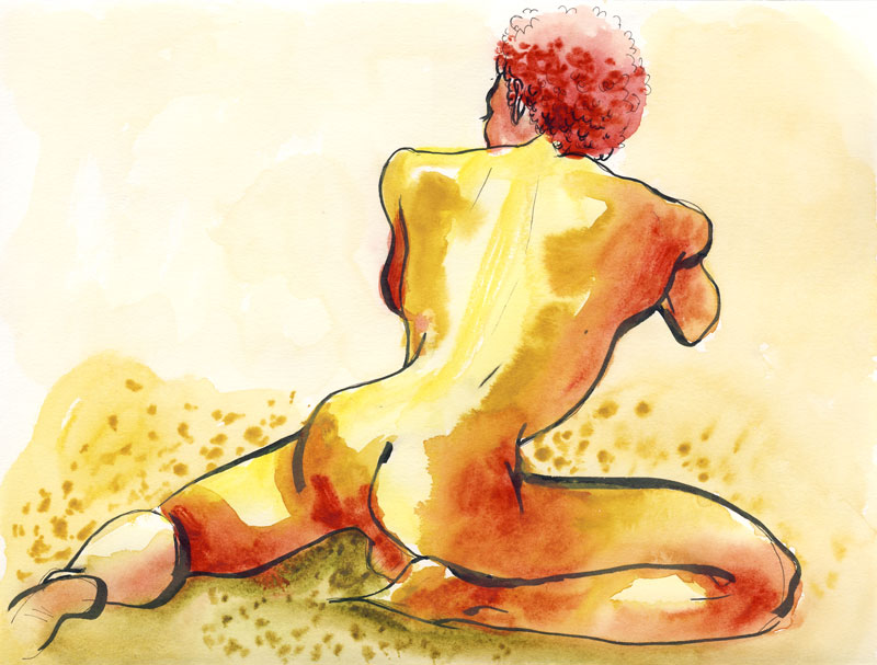 aquarelle de dos, homme, atelier de nu masculin