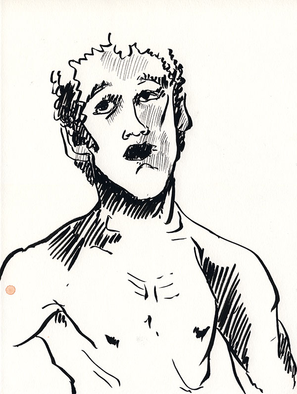 dessin au trait pentel, visage et buste homme