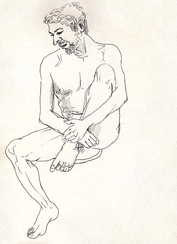 dessin de nu masculin assis, paris, noir et blanc, tabouret