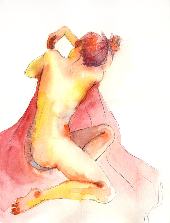 dessin nu femme aquarelle de dos - dessin de nu féminin