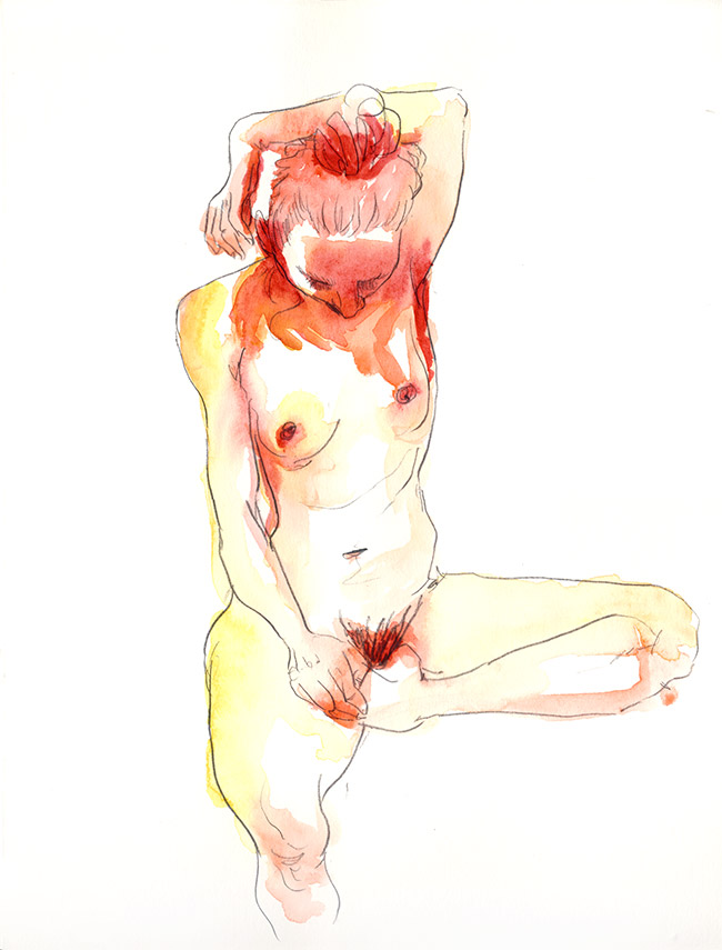 dessin nu femme aquarelle ombre de la main - dessin de nu féminin