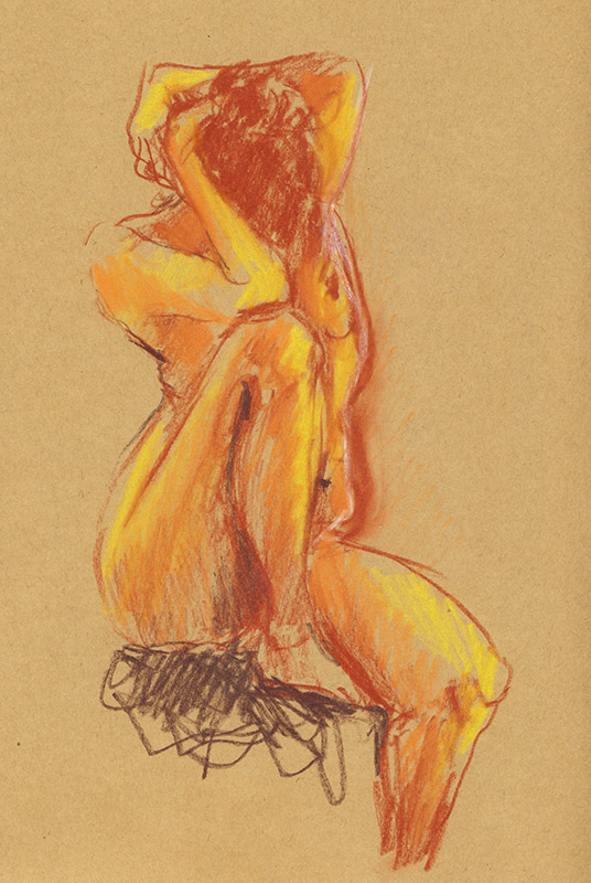 dessin de femme nu, atelier de modèle vivant, assise, recroquevillée