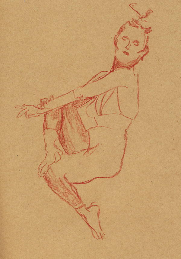 dessin pastel au trait femme habillée danseuse